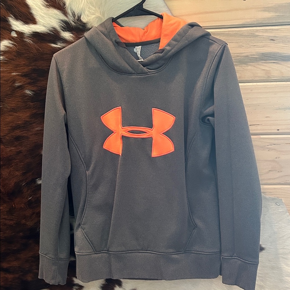 Under Armour Charcoal Hoodie with Vibrant Orange Logo